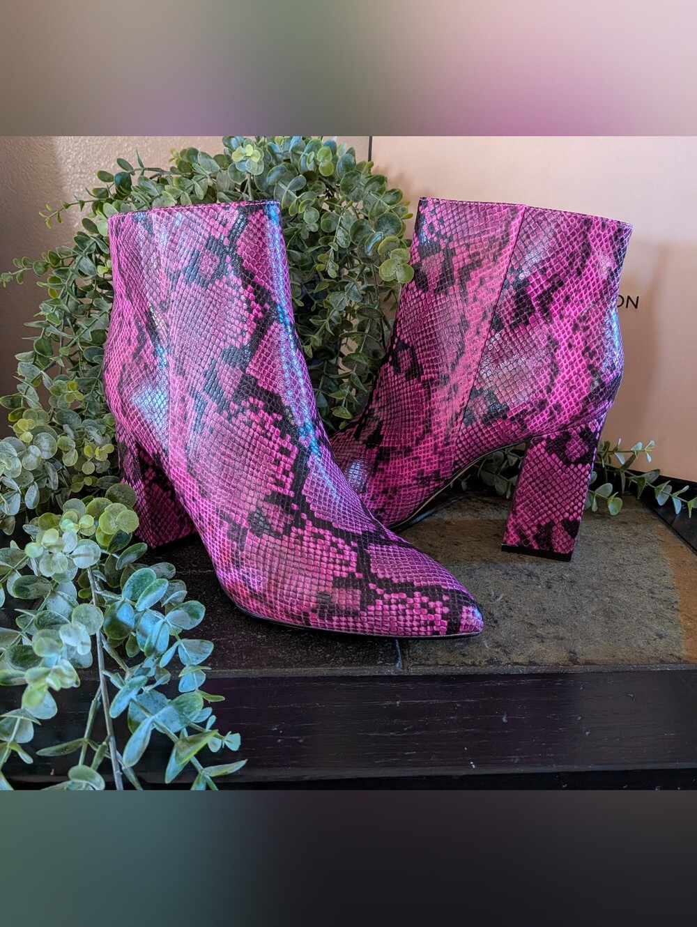 NWT! BCBGeneration Ankle Boot in Pink Snake Print Size 9.5M